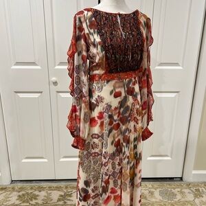 Anthropologie Red and Orange Maxi Dress